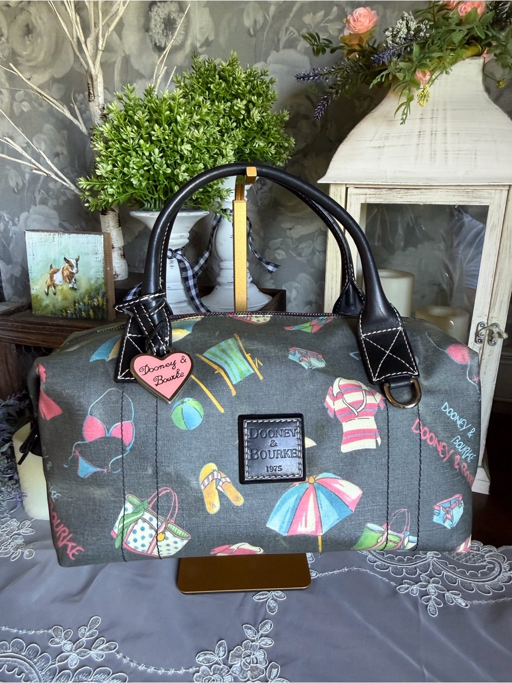 Y2K Dooney & Bourke Summer Themed Beach Print Satchel Bag Purse